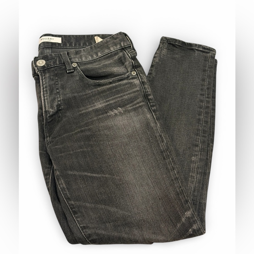 Moussy Vintage Skinny Black Wash Gray Distressed Cropped Denim Jeans Size 26